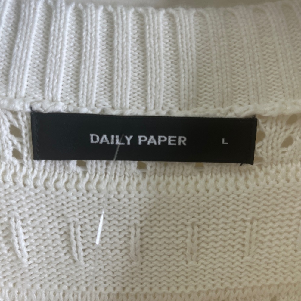 $196 Daily Paper Rajih Cotton All Over Logo Pointelle Knit Cardigan Mens L White - Picture 7 of 13
